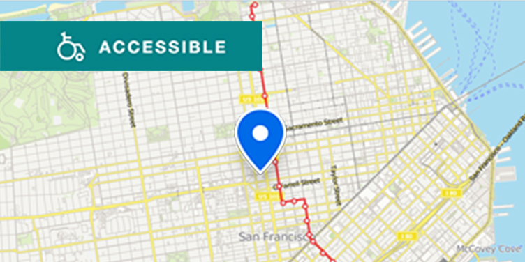 Map of Muni transit near U C S F Daniel Burnham Court, located on the 19 Polk route running from Fisherman’s Wharf to Hunters Point, with the closest stop at Polk Street and Post Street or Polk Street and Sutter Street.