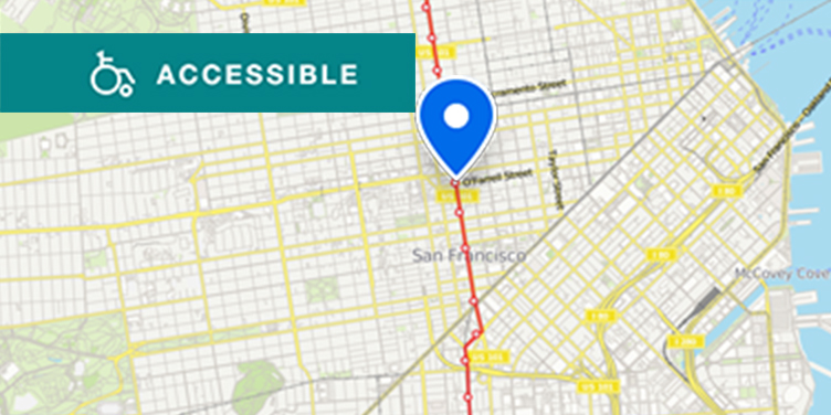 Map of Muni transit near U C S F Daniel Burnham Court, located closest to the Van Ness Avenue and Sutter Street stop on the Van Ness and Mission route, running from Fort Mason to City College of San Francisco.